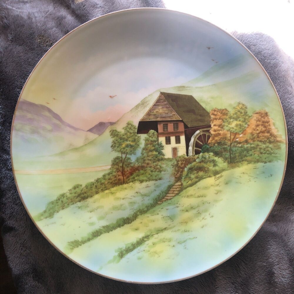 Antique Royal Rudolstadt Prussia Plate Signed F Hand Water Mill Beyer Bock 1905